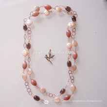 Boho frais Coin Pearl Gemstone longue chaîne collier